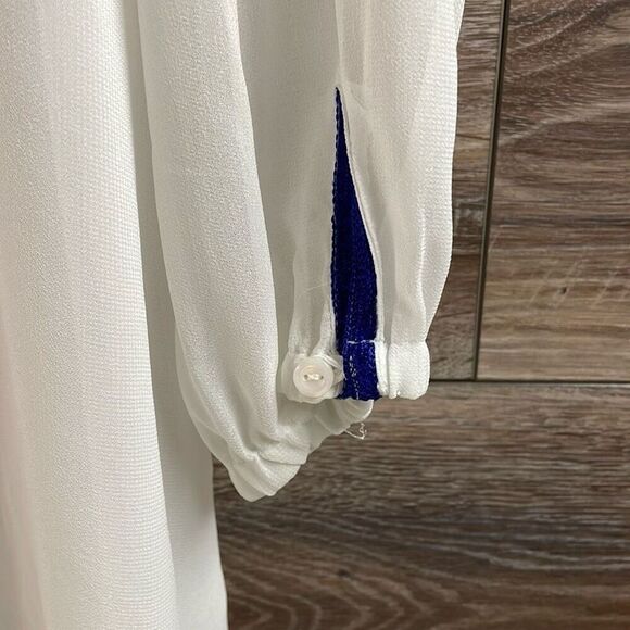 M&S Collection Women’s Sheer Tunic Swim Cover Embroidered White Royal Blue - Picture 6 of 7